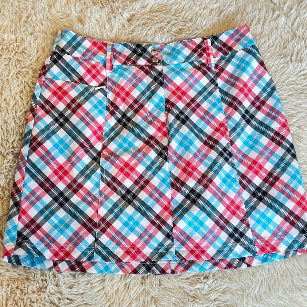 Slazenger Womens Golf Skort Plaid Size 2 Pink White Blue